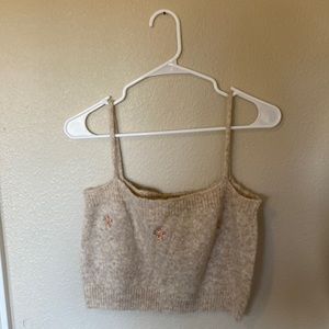 flower embroidered sweater tan tank top